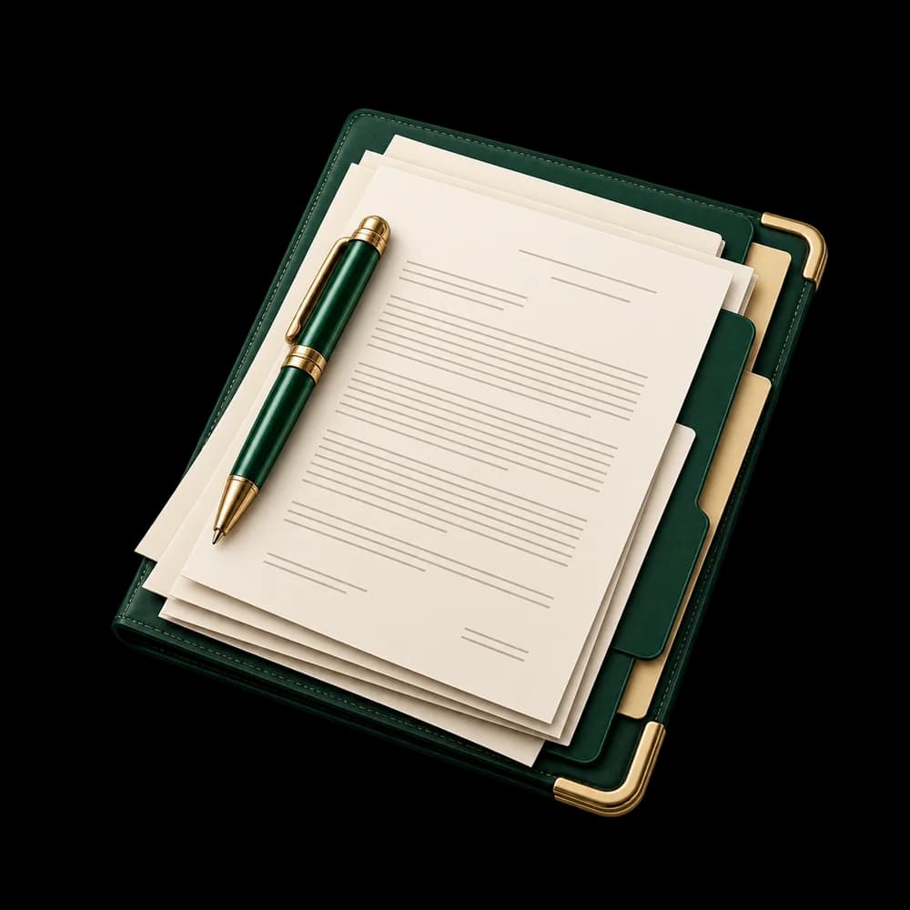 Illustration of documents and a pen