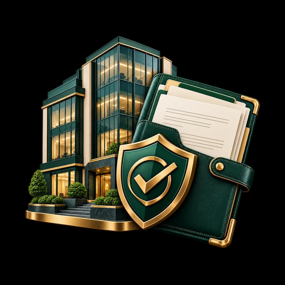 Illustration of a business building and file